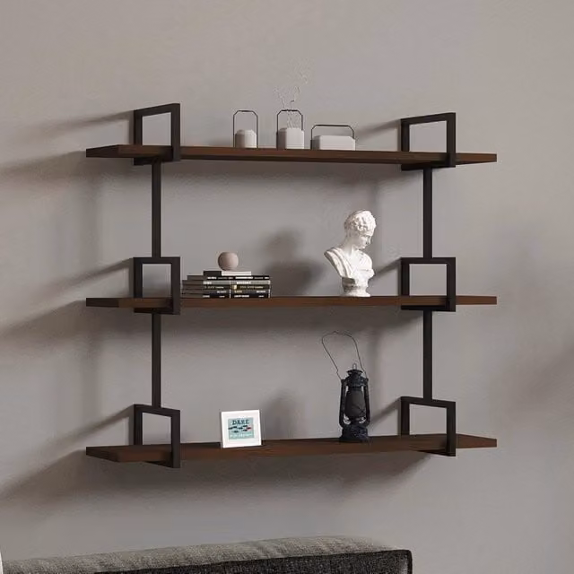 Mensola Vibrata DMORA con 3 Ripiani, Marrone e Nero, L 87 cm x P 23 cm x H 76 cm – 1
