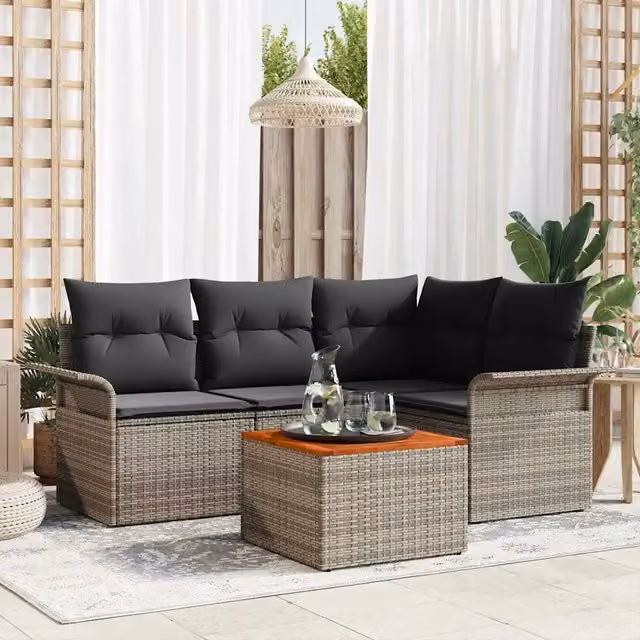 Set Divano da Giardino 5 pz 4-Numero di posti Grigio polyrattan 3355990