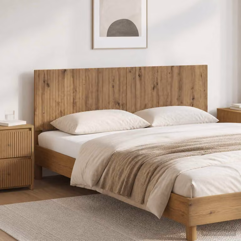 Testiera da muro vidaXL ARNHEM in legno ingegnerizzato rovere marrone con ripiano integrato e scomparti laterali