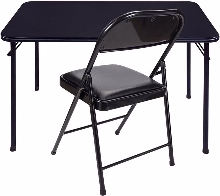 Set pieghevole tavolo e sedia, in vinile, colore nero, composto da 1 tavolo e 1 sedia