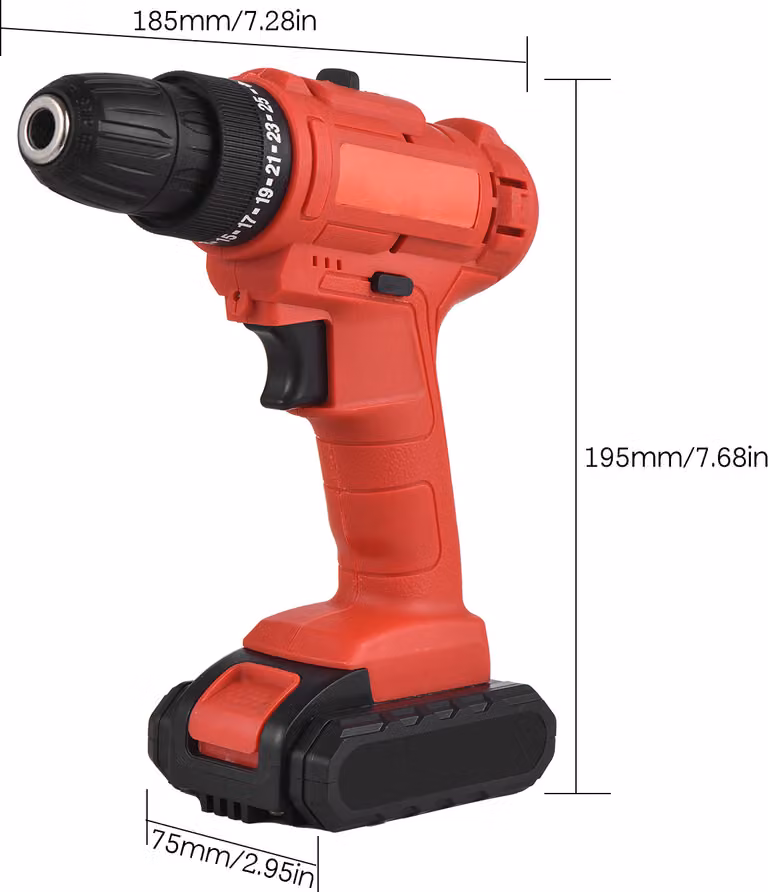 trapano elettrico portatile a batteria da 21V con mandrino da 3/8 di pollice, trapano avvitatore portatile con batteria da 1,5Ah, caricatore rapido, prolunga per i manicotti dei bit, luce di lavoro a LED Velocità variabile 25+1 Regolazione della coppia 30