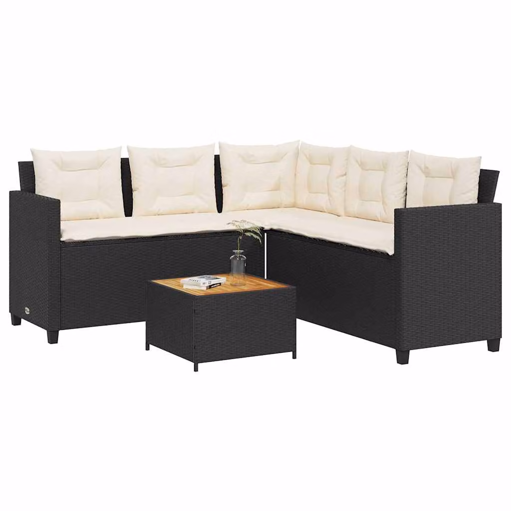 Set Divano da Giardino a L con Tavolino e Cuscini vidaXL in Polyrattan e Legno di Acacia