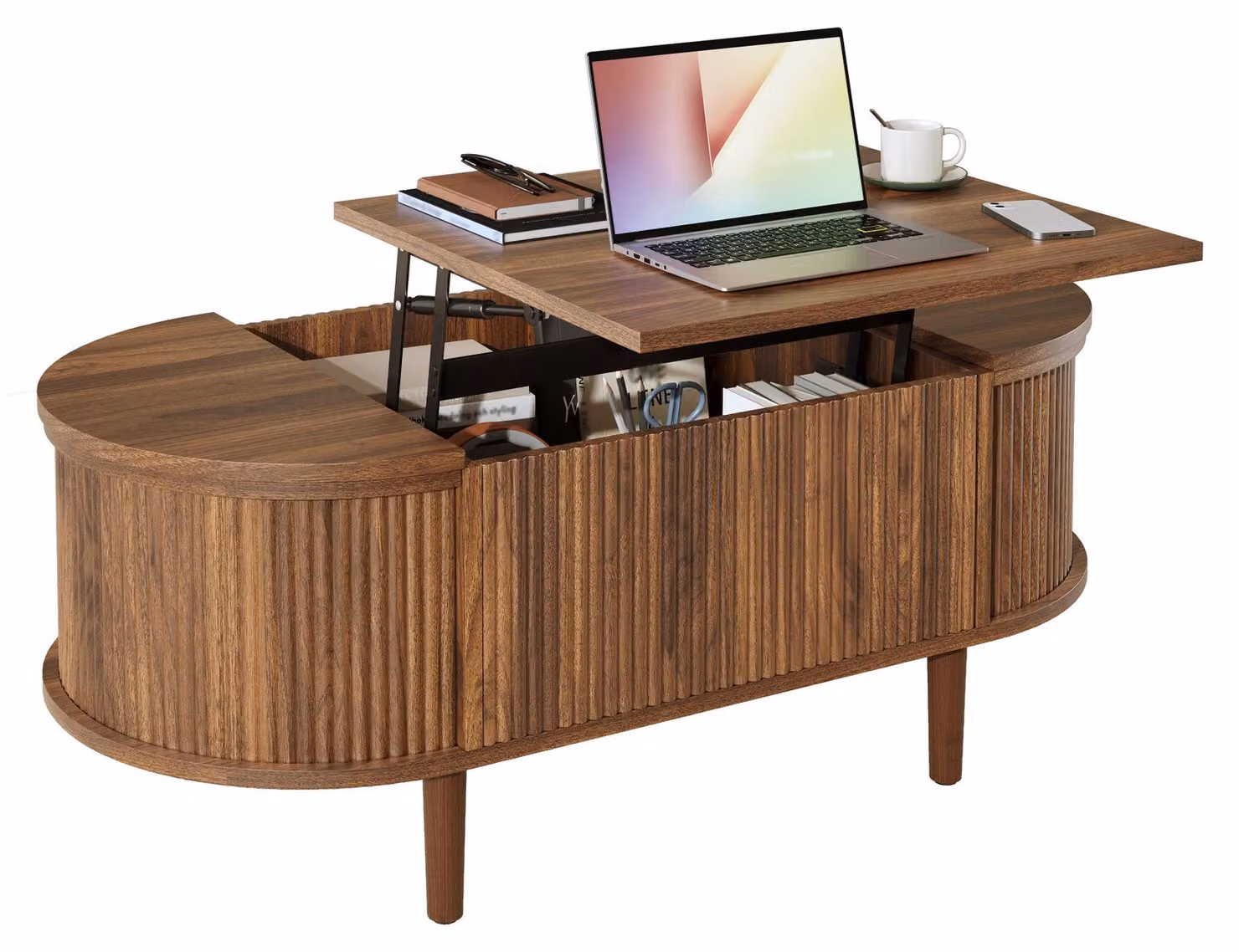Tavolino ovale, regolabile, in stile vintage, con gambe in legno massello