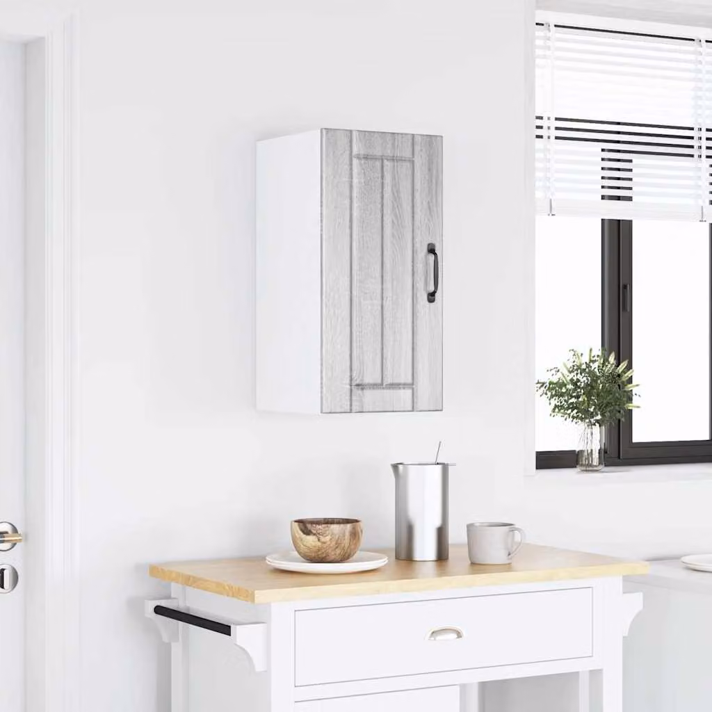 Pensile da cucina moderno vidaXL in legno e vetro con ante in vetro, Grigio, L: 60,0 cm, H: 31,0 cm, P: 25,0 cm