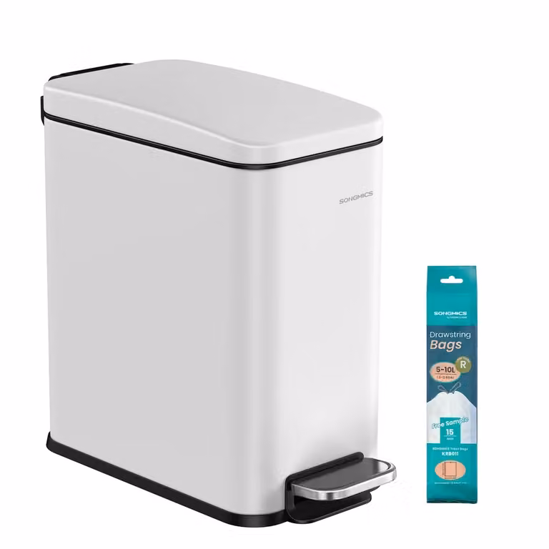 Cestino da Bagno Sottile per Piccoli Spazi, Bianco / 10L (38,4 x 17 x 35 cm)