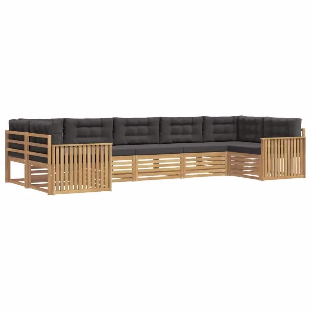 Set di divani da esterno a L vidaXL in legno di acacia con cuscini, Bianco e Antracite – 2