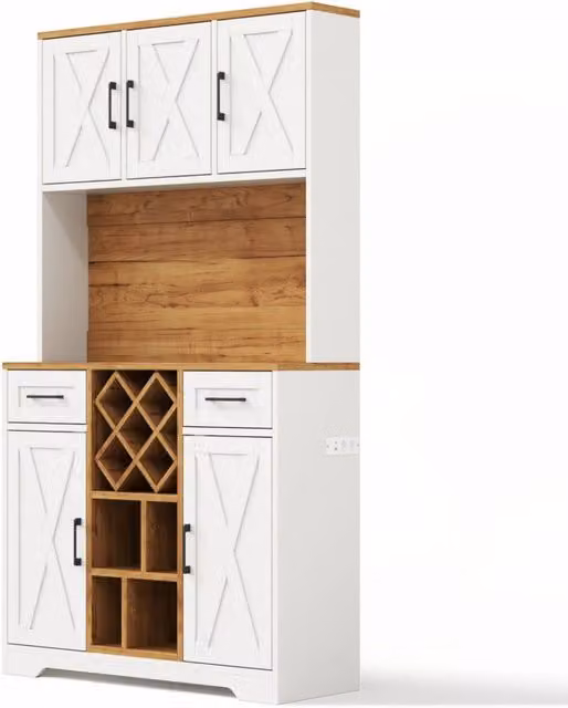 Armadio alto multifunzione con LED RGB, ripiani per vino e prese integrate, 180x105x40 cm