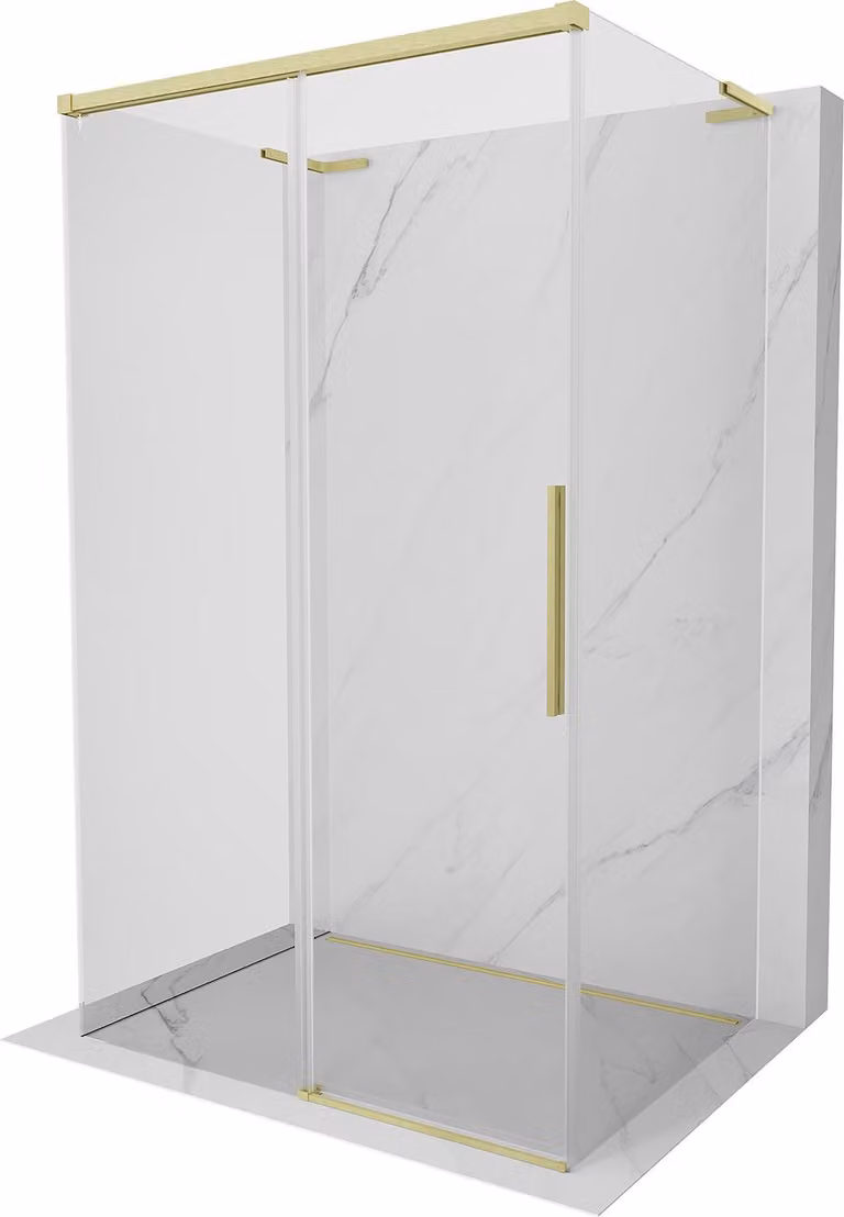 Mexen Rox-3S L cabina doccia a 3 lati scorrevole 140 x 95 cm, trasparente, oro spazzolato - 8C2L-140-095-55-00-3S
