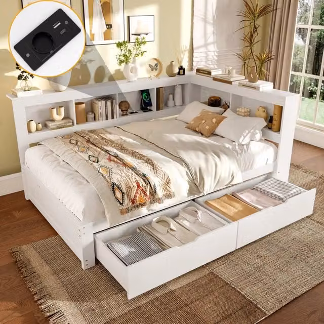 Letto divano con funzione letto a scomparsa in MDF e pino 140x200 cm