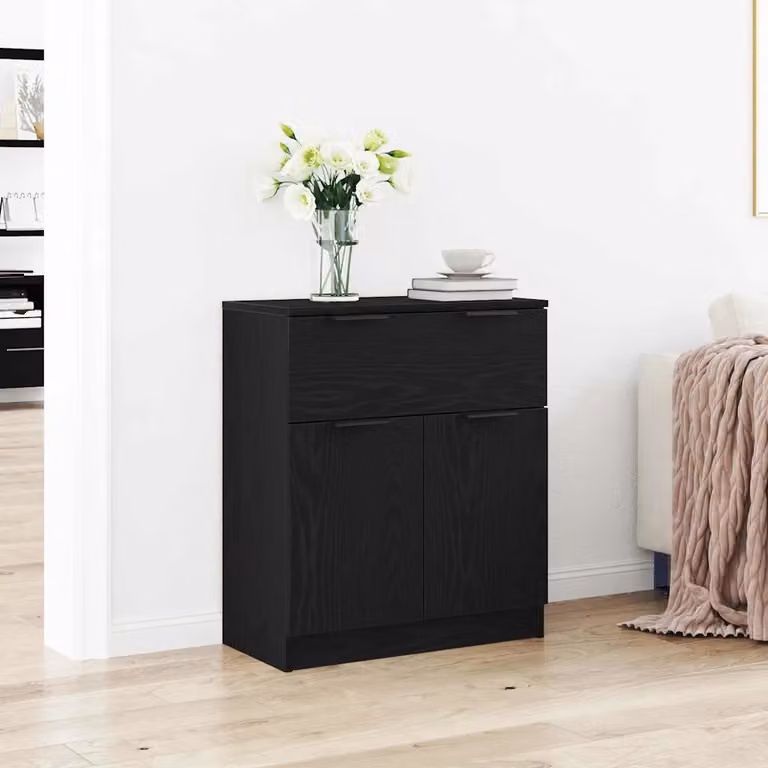 Credenza moderna vidaXL in legno MDF nero L: 60 cm, P: 30 cm, H: 70 cm