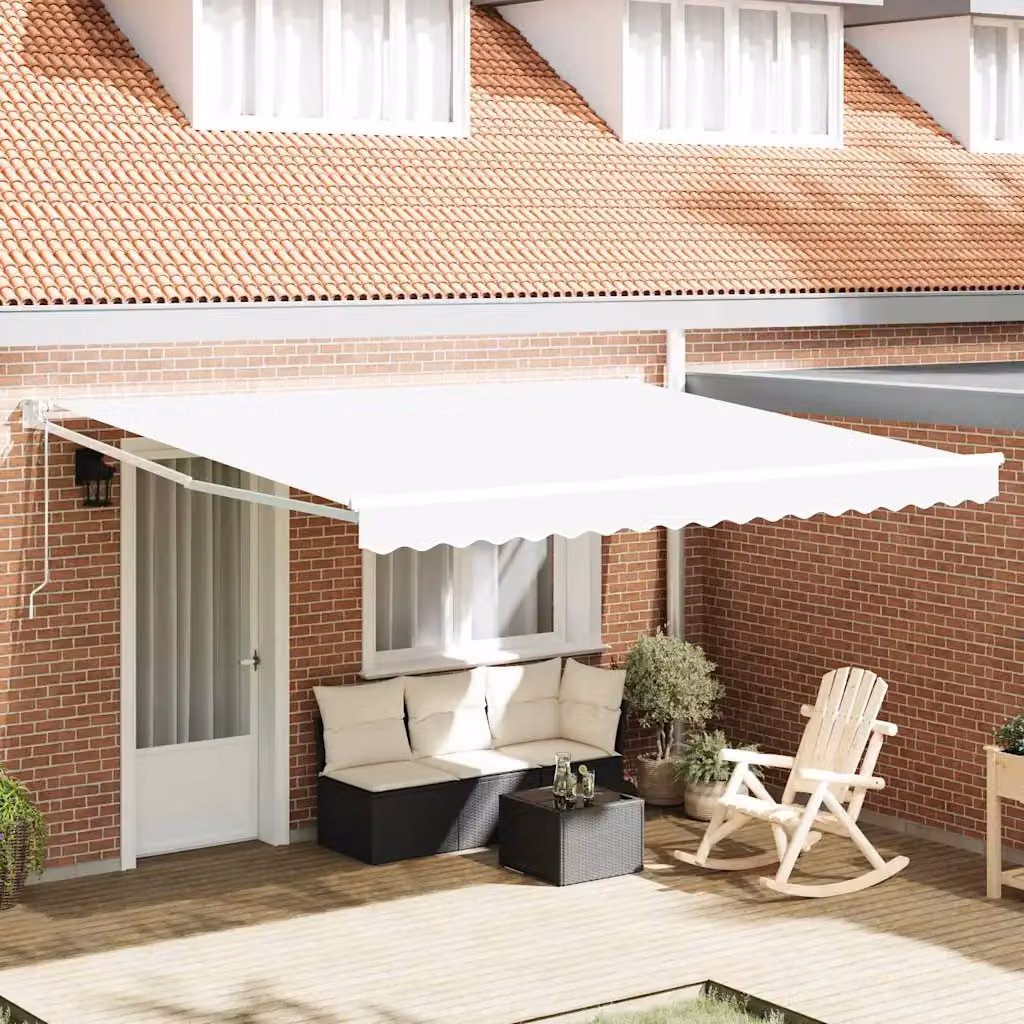 Tenda retrattile vidaXL con bracci pieghevoli in poliestere e metallo, Bianco, L 400 cm x P 300 cm