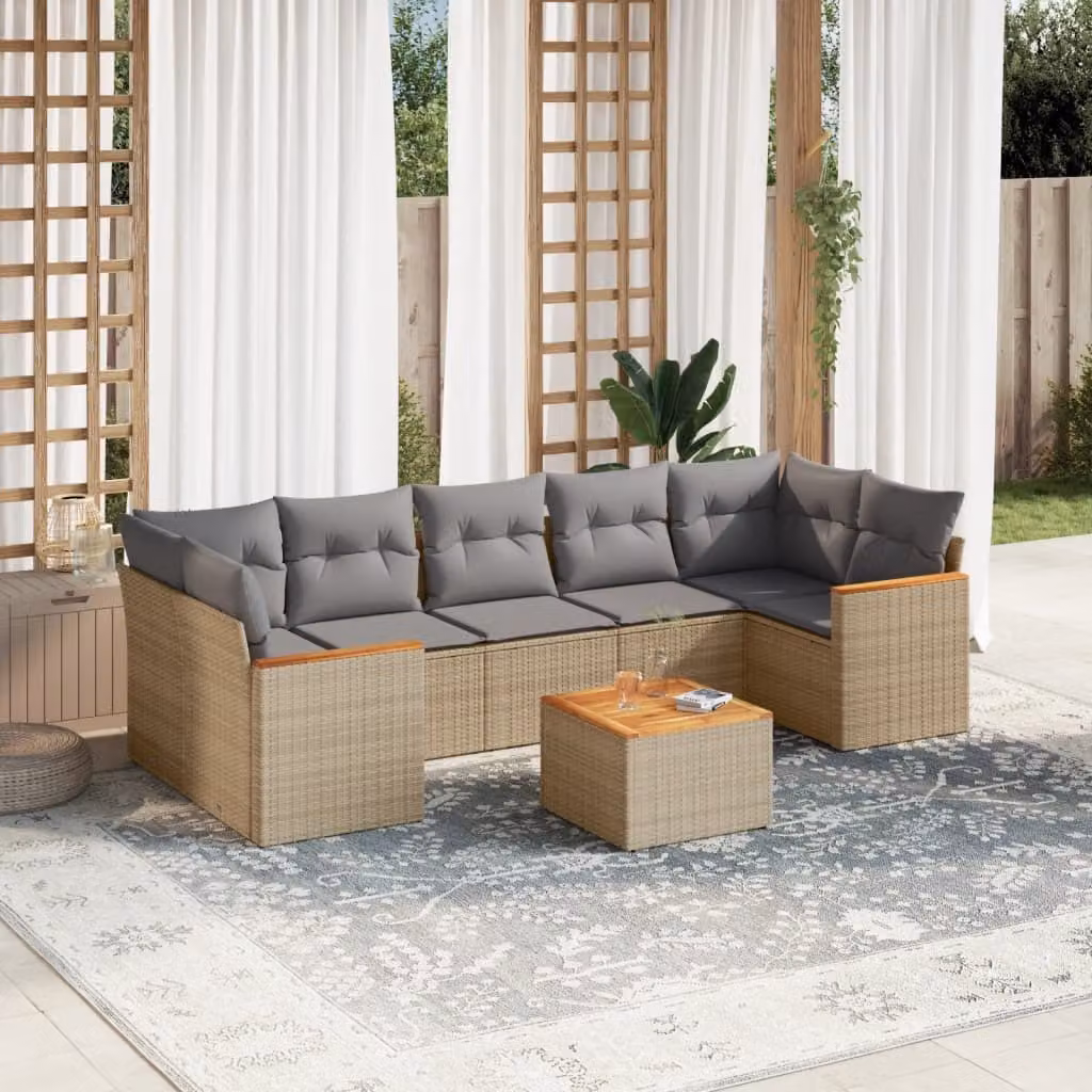 Maison Exclusive - Set Divano da Giardino 8 pz con Cuscini Beige Misto Polyrattan