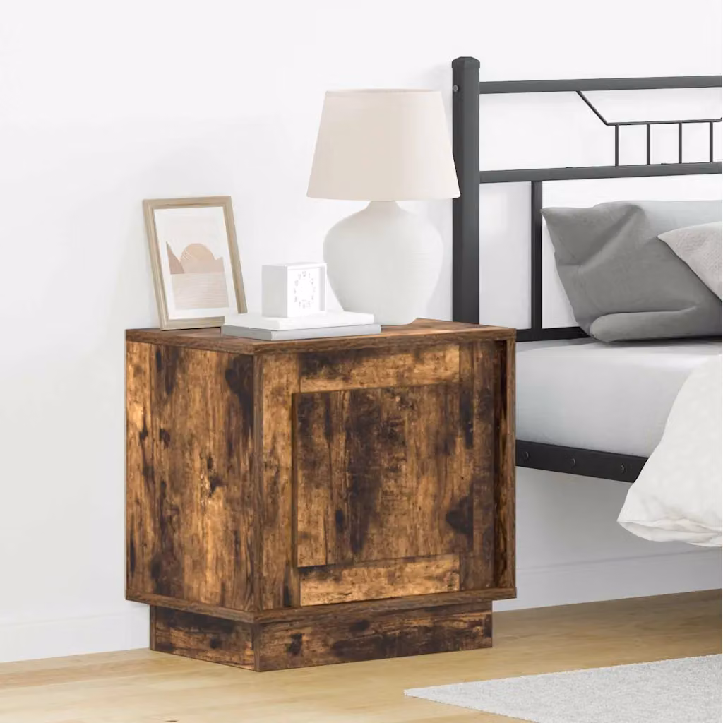 Armadio da Notte vidaXL in Rovere Fumé con Illuminazione Integrata L/P/H: 44 x 34,5 x 45 cm