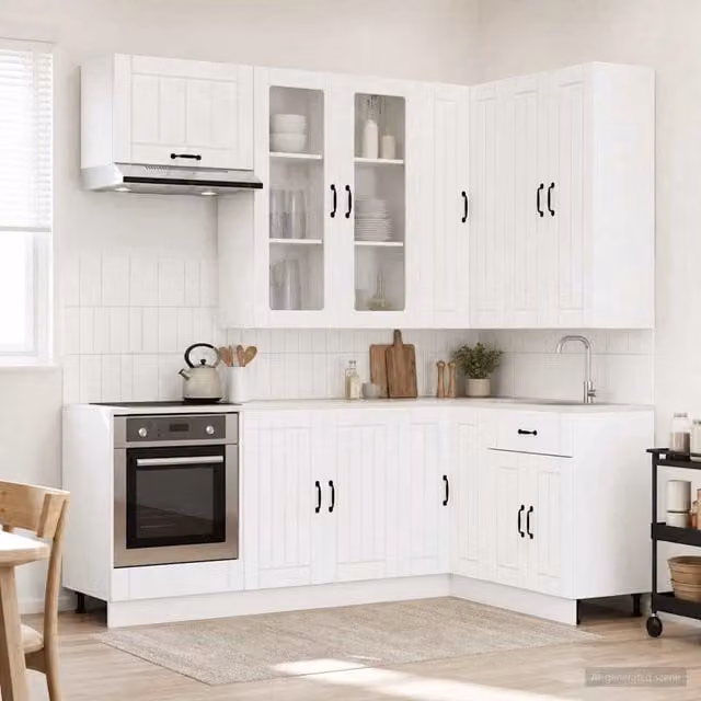 Unità Cucina Moderna LUCCA vidaXL in 8 Pezzi Bianco Opaco con Ante in Vetro e Mensole Interne