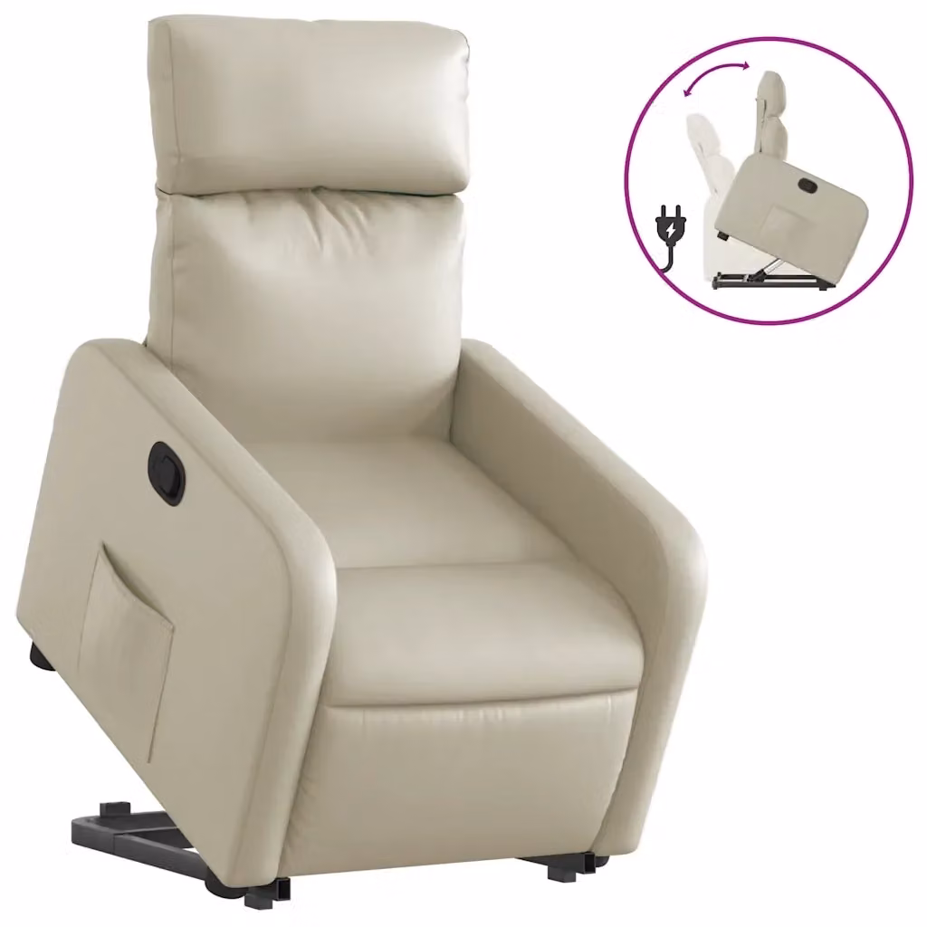 Poltrona Alzapersona Reclinabile VIDAXL in Similpelle Beige con Assistenza Elettrica e Braccioli – 2