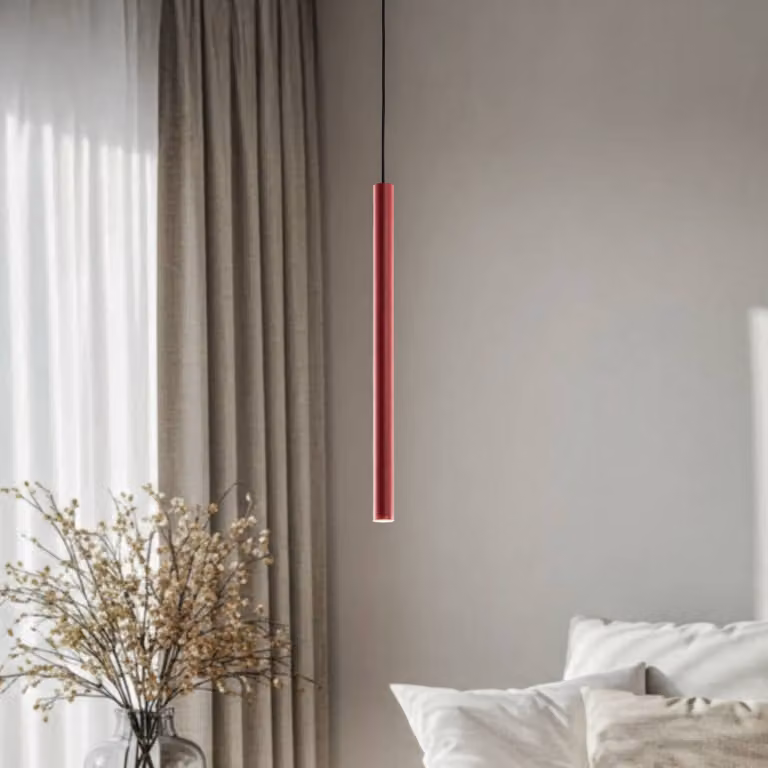 Lampada LED a sospensione Rulo, rossa, Ø 3,2 cm, acciaio, 3000 K Rulo Argon, Rosso, Soggiorno / Sala da pranzo, Metallo