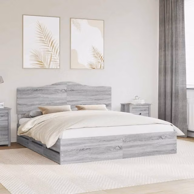 Struttura del letto con cassetto-Giroletto con contenitore-Rete del Letto Grigio Sonoma 200 x 200 cm 602826