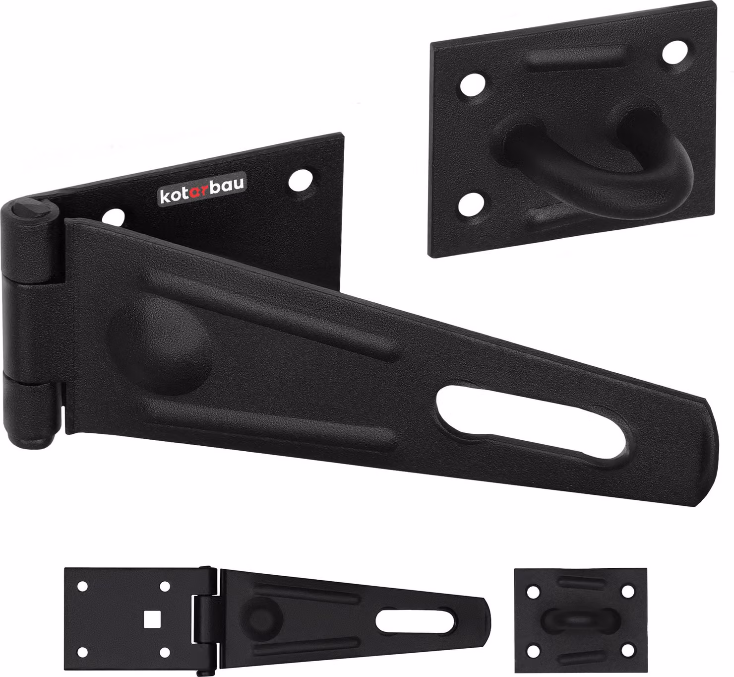 KOTARBAU® hasp 150 x 75 mm Serratura con catenaccio Acciaio verniciato a polvere Haspe nero Serratura di sicurezza Scrocco per cancello Scrocco per cancello da giardino Scrocco per porta Meccanismo di chiusura bloccabile