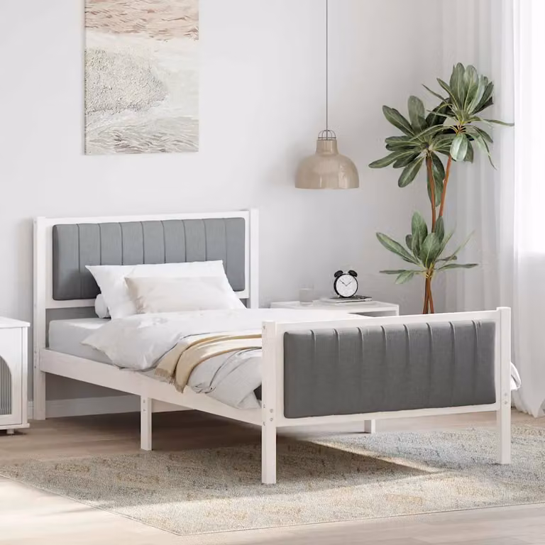 Struttura del letto imbottita moderna vidaXL in legno di pino, Bianco e Grigio, 100 x 200 cm