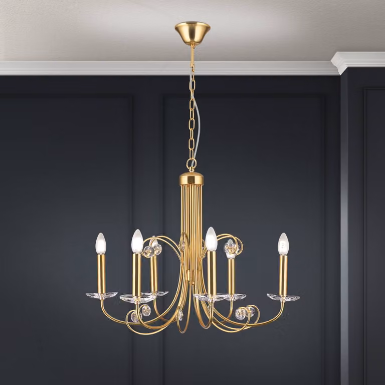 ORION Lampadario di cristallo Ariane, dimmerabile, Ottone / Oro, Soggiorno / Sala da pranzo, Metallo, Lampadario di cristallo