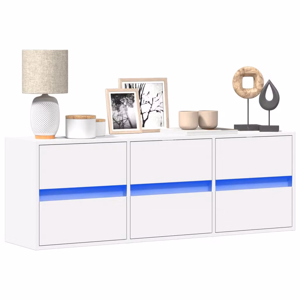 Mobile TV a parete vidaXL con luci LED integrate, Bianco, L 130 cm x P 31 cm x H 45 cm