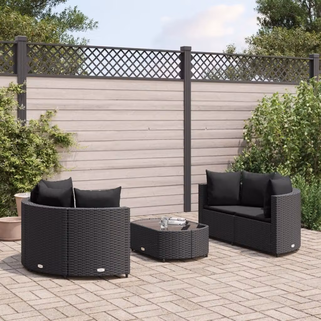Maison Exclusive - Set Divani da Giardino 5 pz con Cuscini in Polyrattan Nero