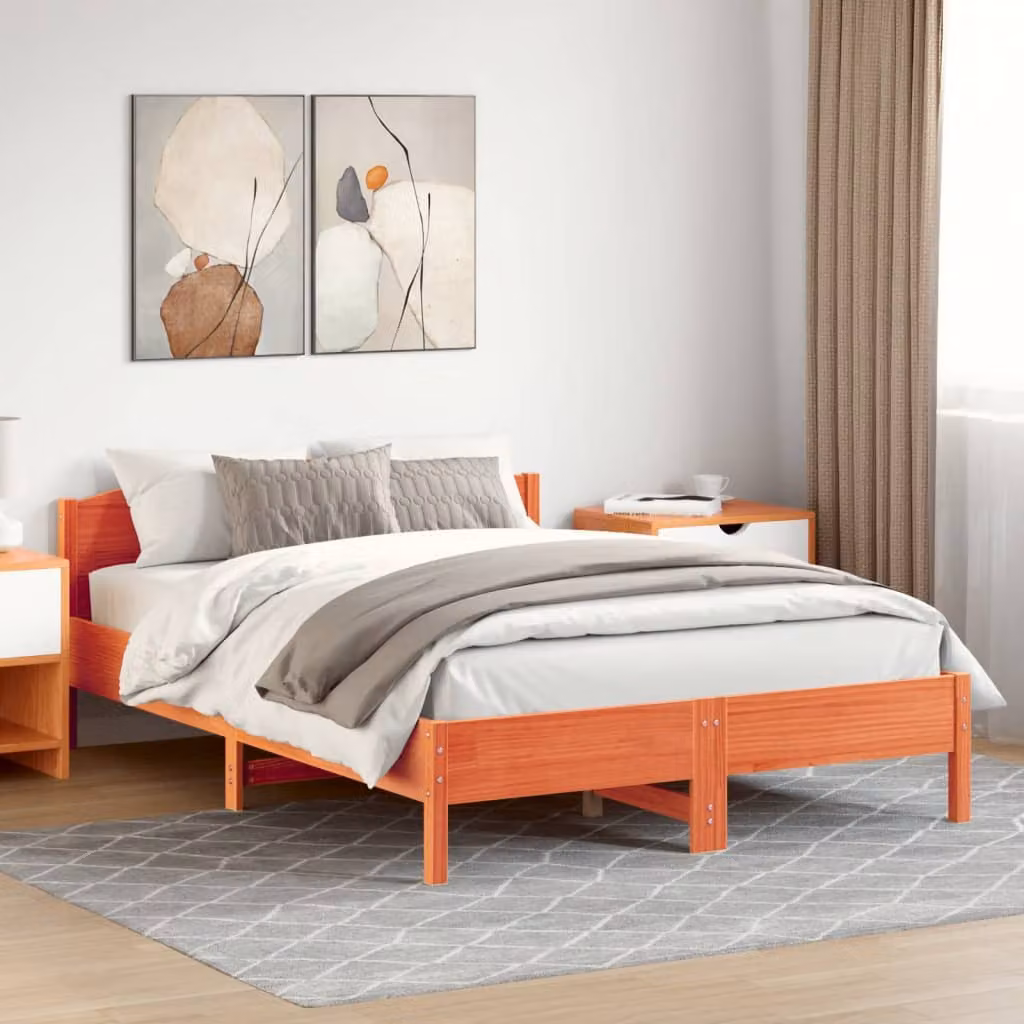 vidaXL Giroletto in legno di pino marrone cera con doghe rigide L/P/H: 150 x 200 cm