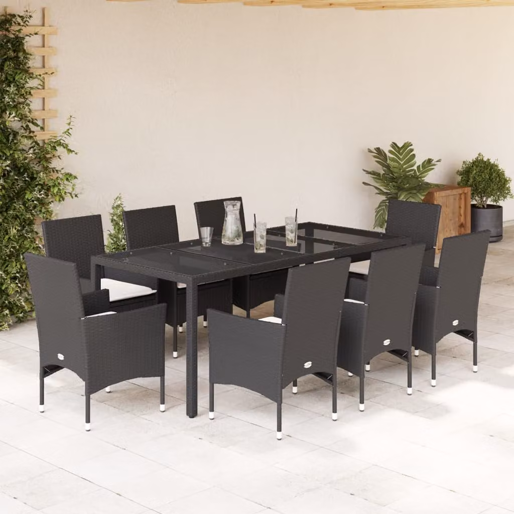 Set da Pranzo da Giardino vidaXL in Polyrattan e Vetro con 9 Pezzi per Esterno – 1