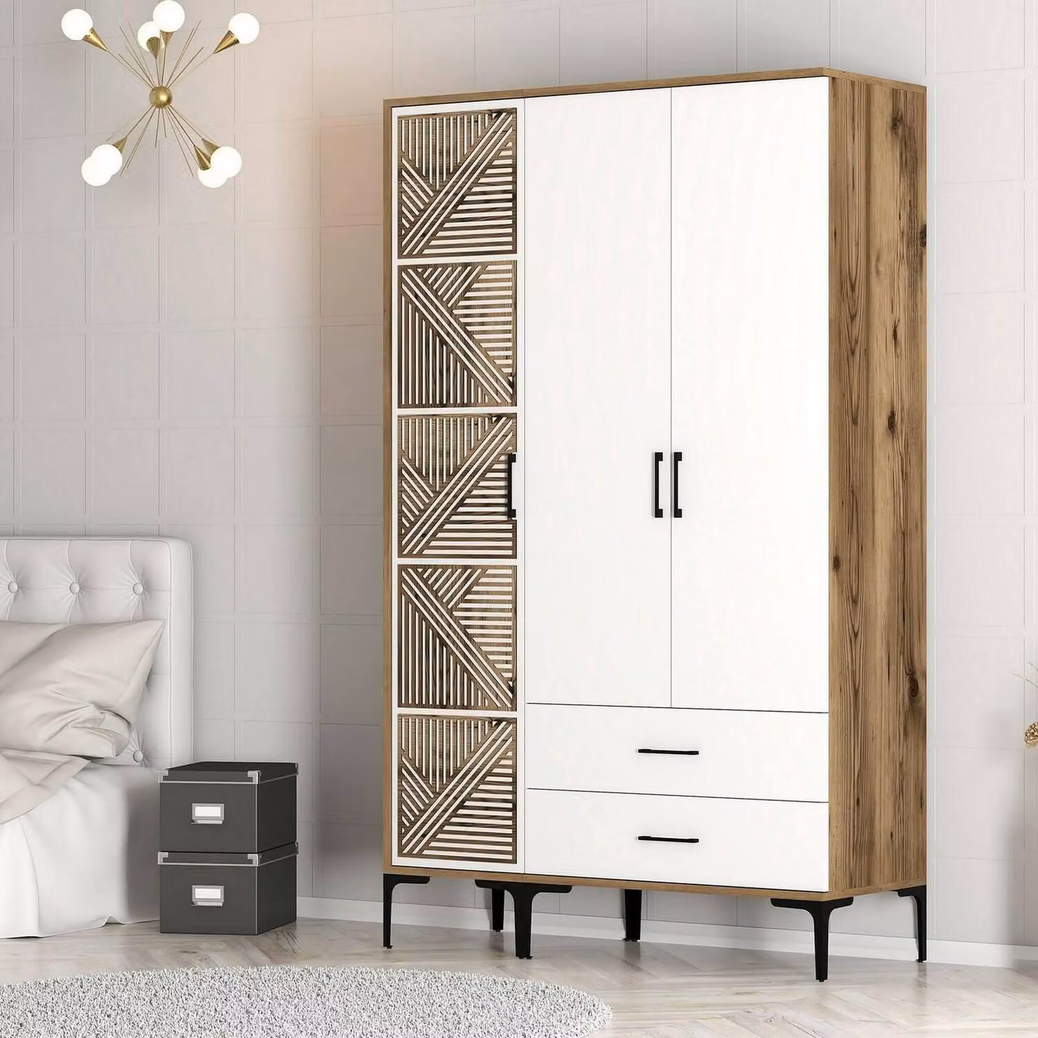 Dmora Guardaroba 3 Ante Awty 47.5x120 cm Bianco, Appendiabiti 3 Ante