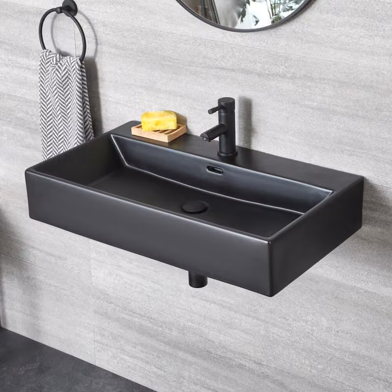 Lavabo Bagno Sospeso Rettangolare Nero 750 x 420mm - Nox