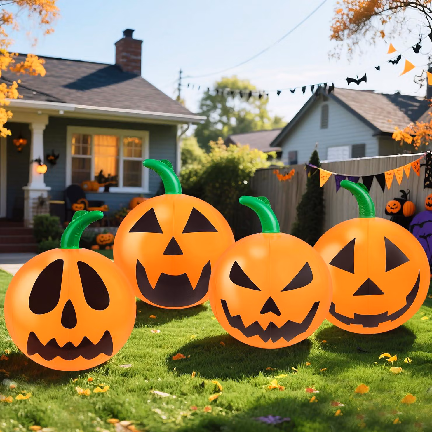 4 zucche gonfiabili, 60 cm, in PVC, decorazioni per Halloween, da appendere
