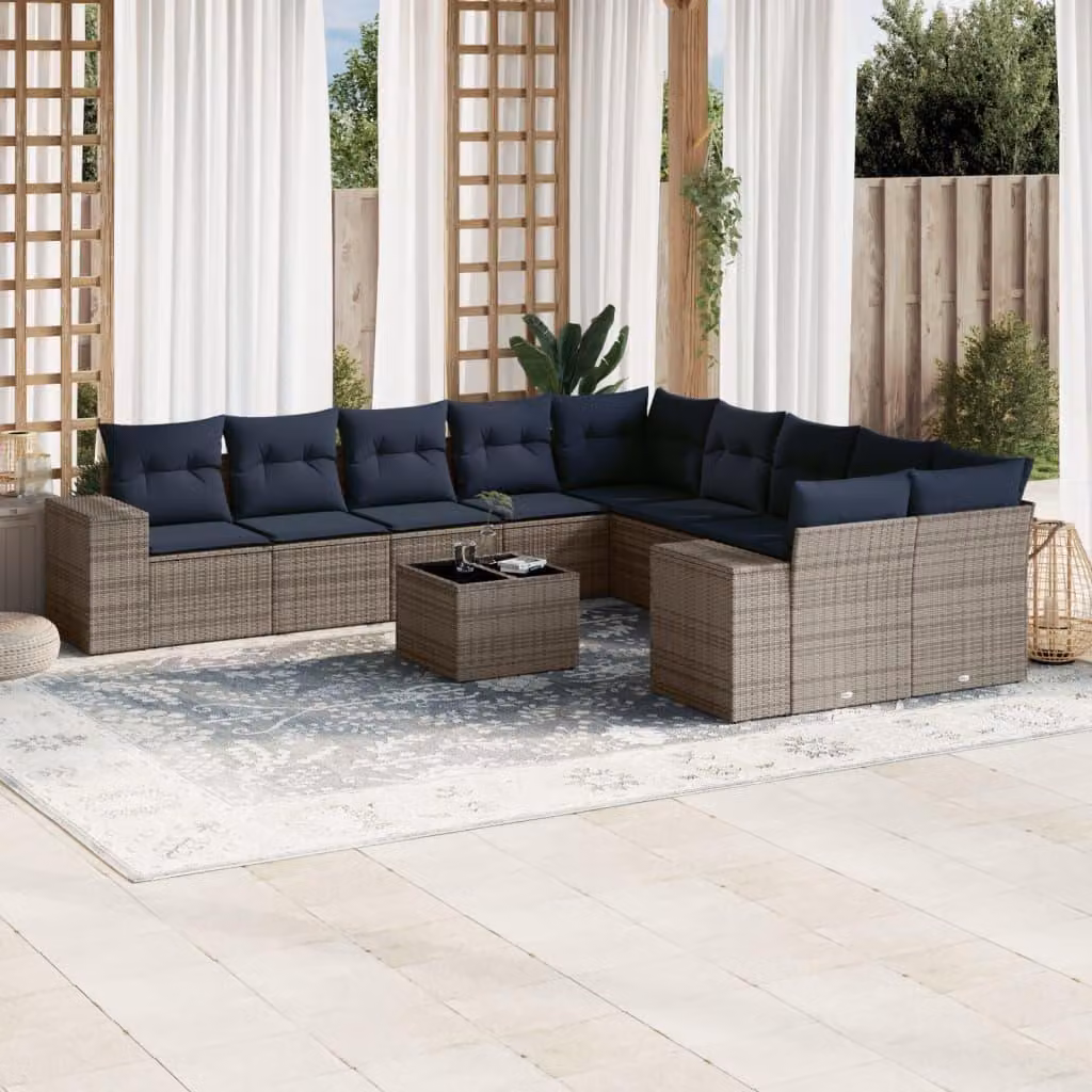 Maison Exclusive - Set da giardino 11 pezzi con cuscini, grigio, polyrattan