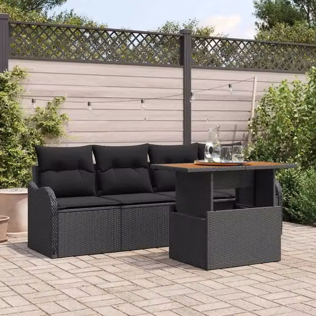 Set Divano da Giardino 5 pz Nero polyrattan 3349393