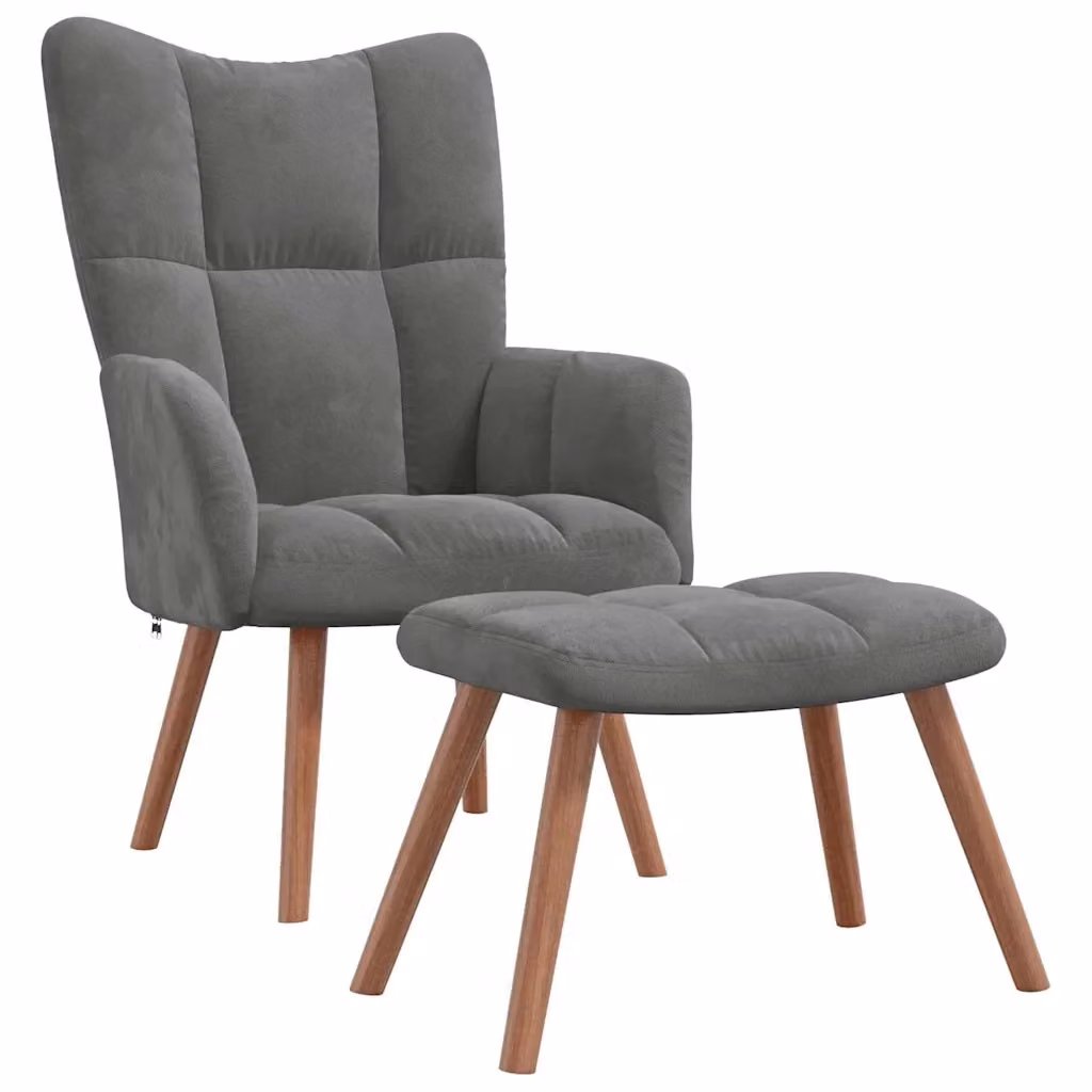 Poltrona Relax con Poggiapiedi in Velluto Grigio con Design Moderno e Struttura Integrata – 2