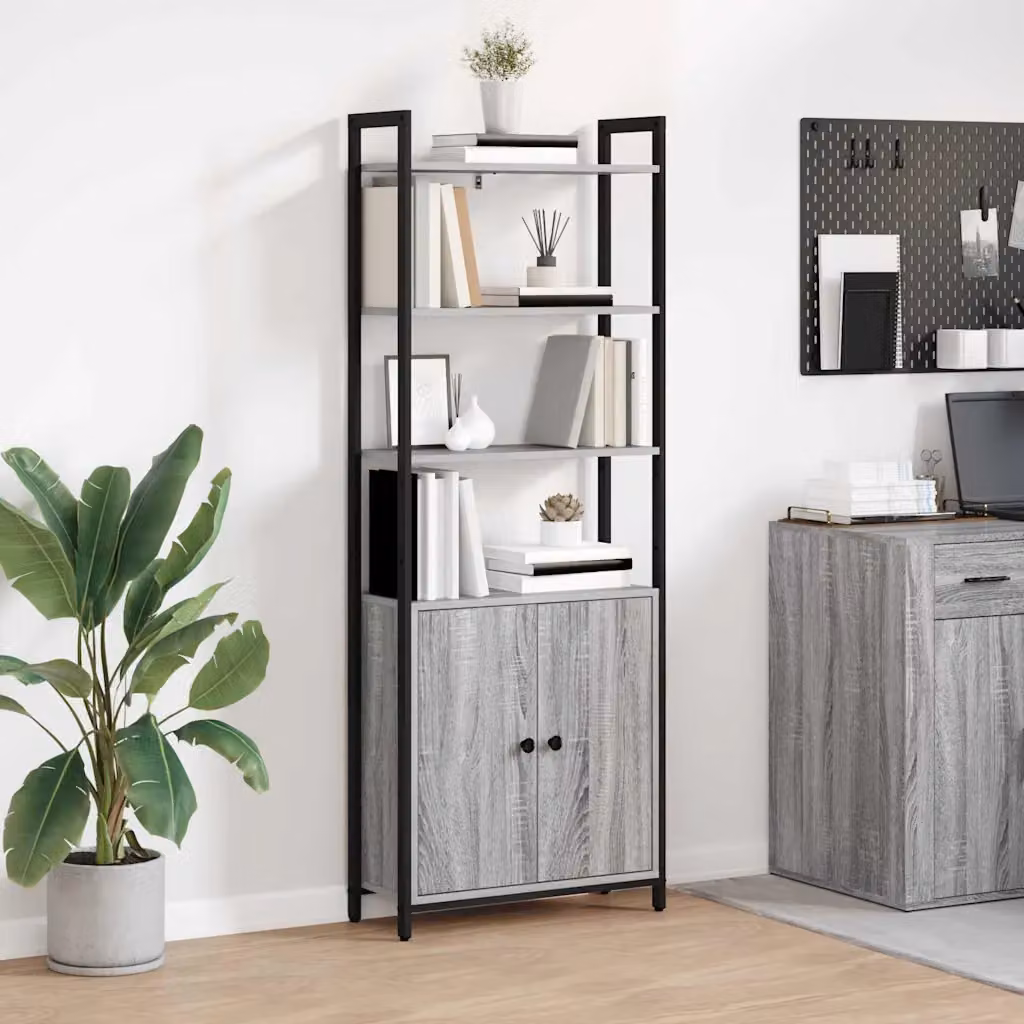 vidaXL Armadio per Libri Industrial con 6 Livelli in MDF e Metallo, Grigio, L: 60 cm, P: 24 cm, H: 161 cm