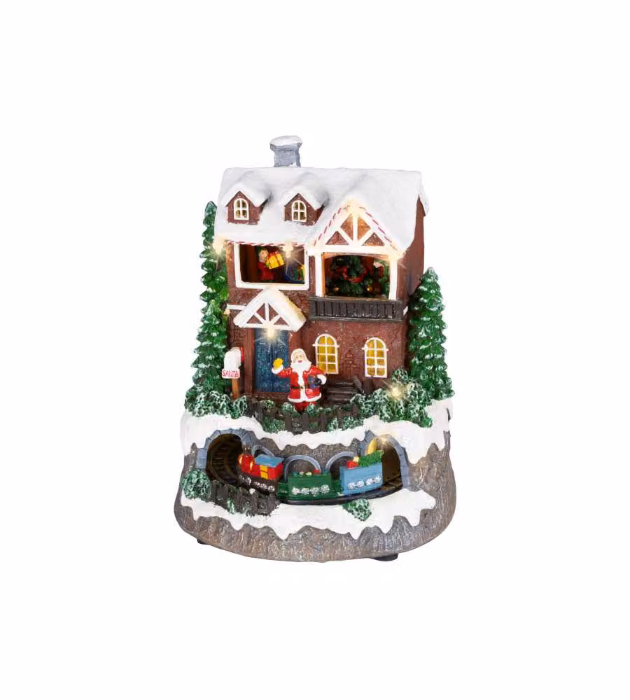 Lumineo Scenario Natalizio Casa di Babbo Natale con Trenino 17x17 cm