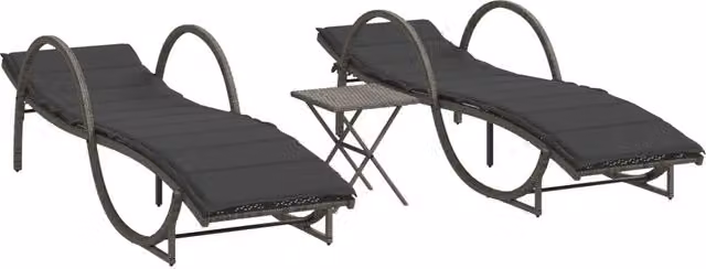 Lettini Prendisole 2 pz | Sdraio da giardino | Lettino da sole con Tavolino Grigio in Polyrattan