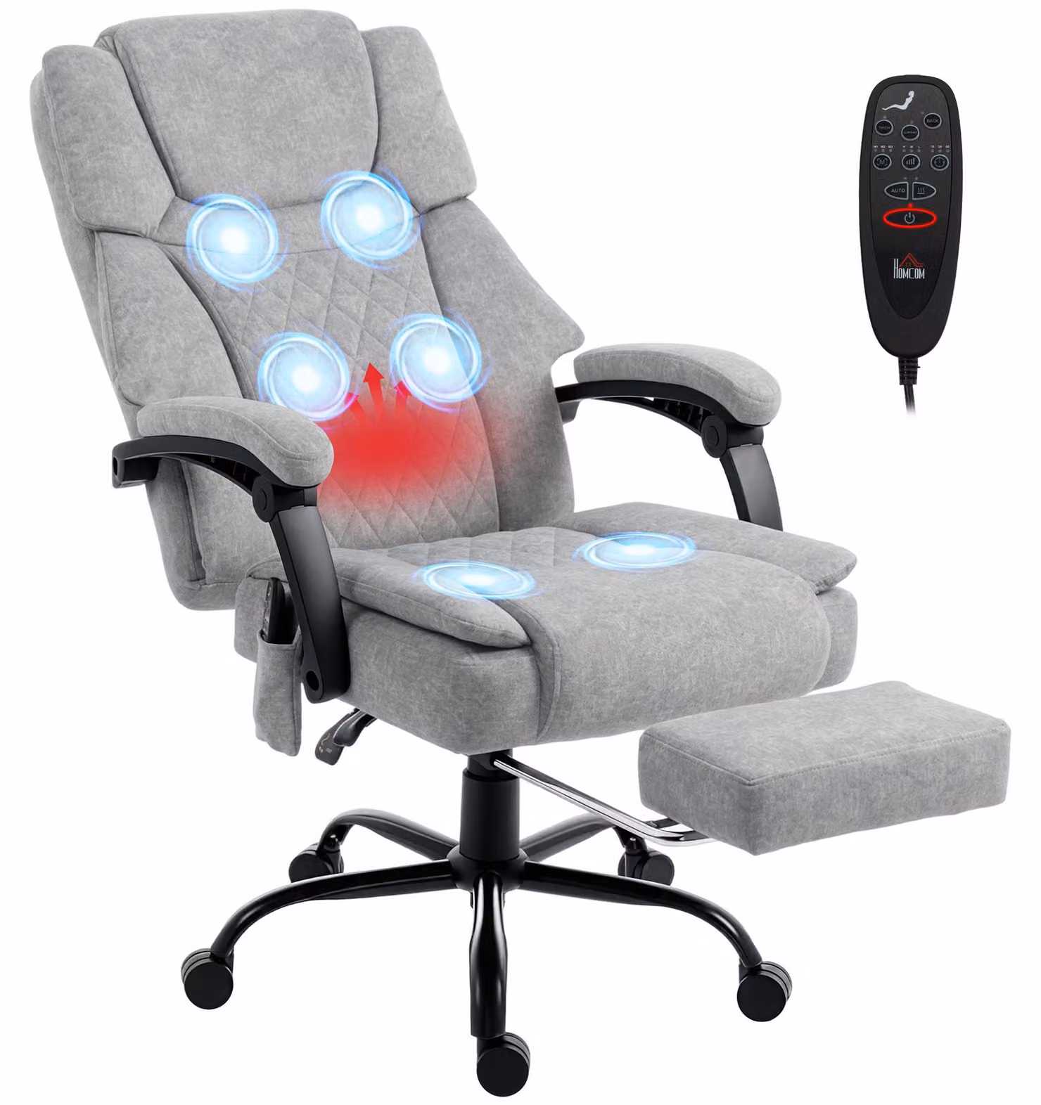 Sedia da ufficio HOMCOM con funzione massaggio, funzione riscaldante, regolabile in altezza, colore grigio