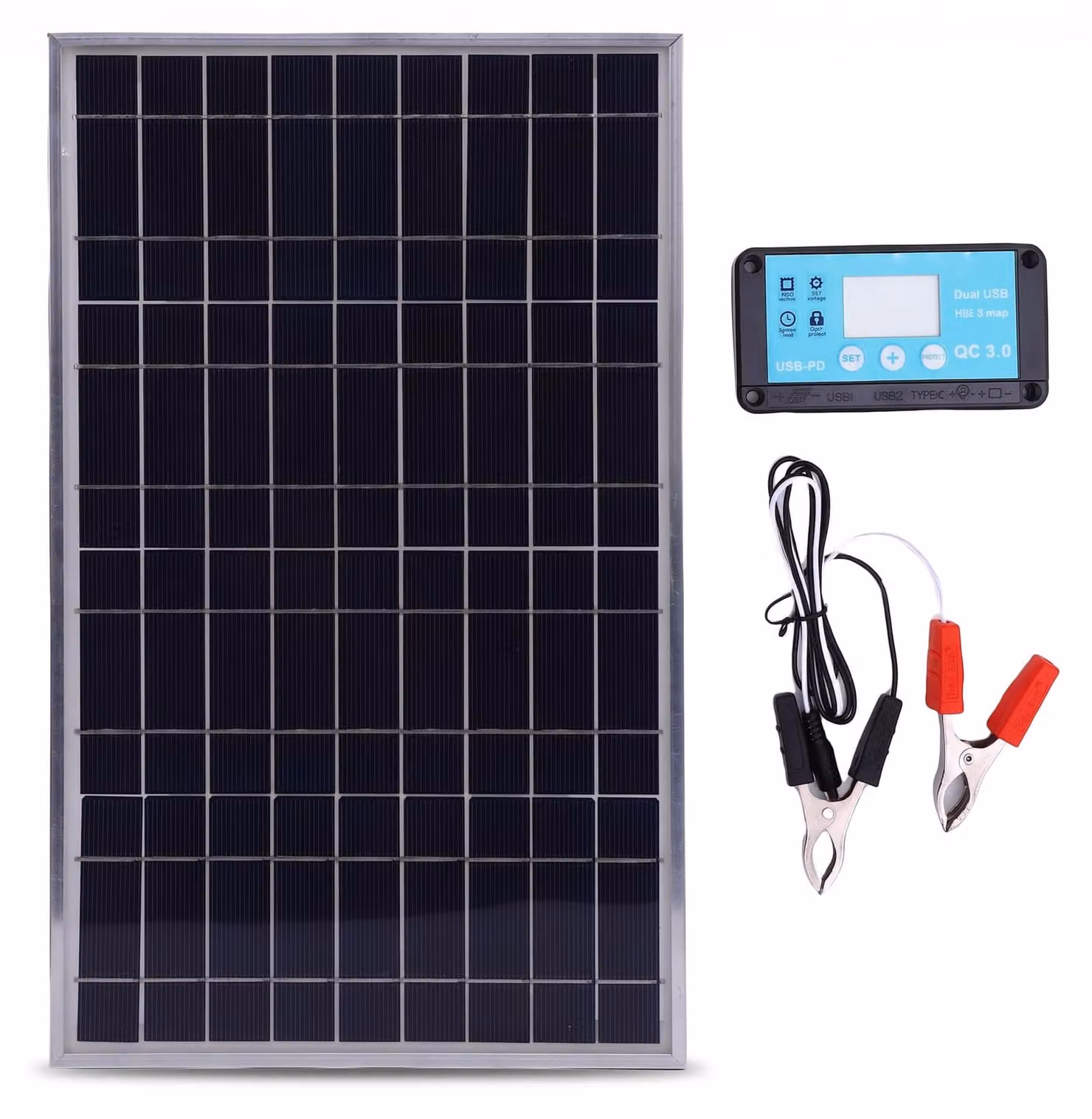 Kit pannello solare da 100 W - 12 Volt, con uscite USB - Struttura in alluminio