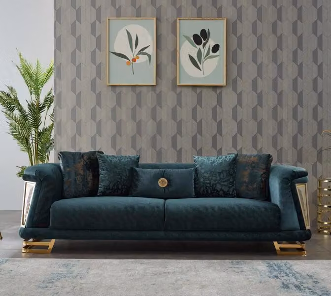 Dreisitzer Sofa 3 Sitzer Stoffsofa Polstersofa Couch Blau Modern