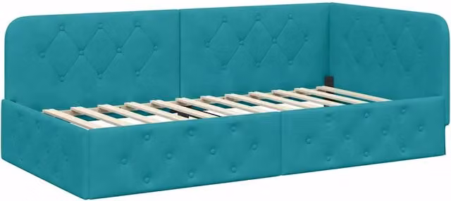 Letto singolo | Letto per adulti | Cornice del letto ad angolo Turchese 90 x 190 cm Velluto