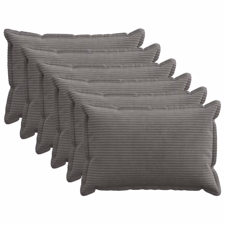 Set di 6 federe vidaXL HOUTEN in velluto a coste, Grigio, 50 x 75 cm