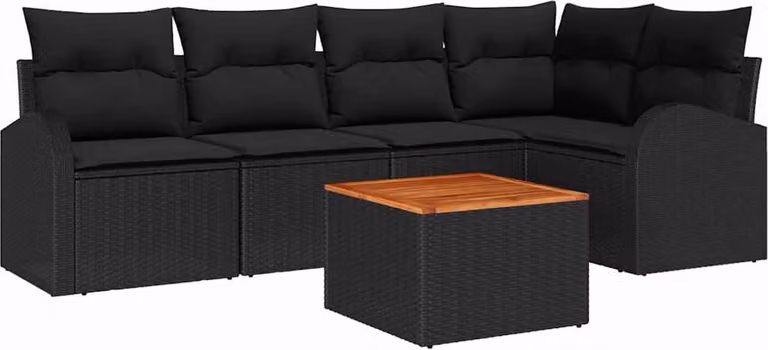 Set Divano da Giardino con cuscino 6 pcs Nero polyrattan