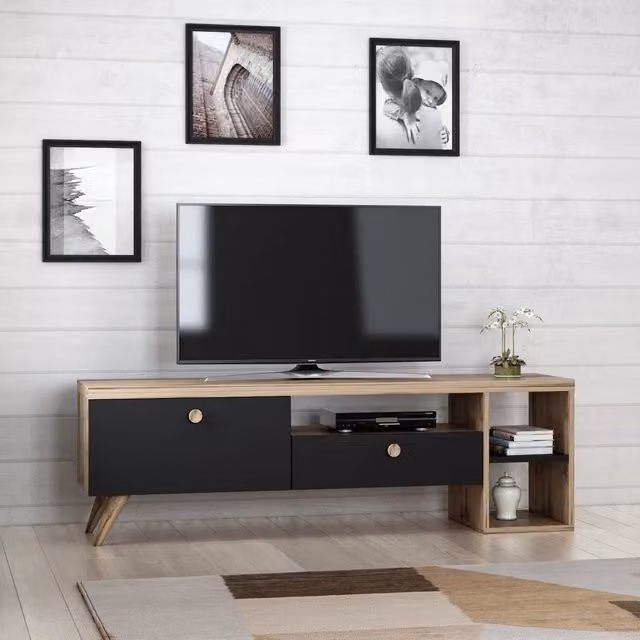 Filetto, Mobile Porta tv 2 Ripiani, 150x35x47h cm Nero Antracite