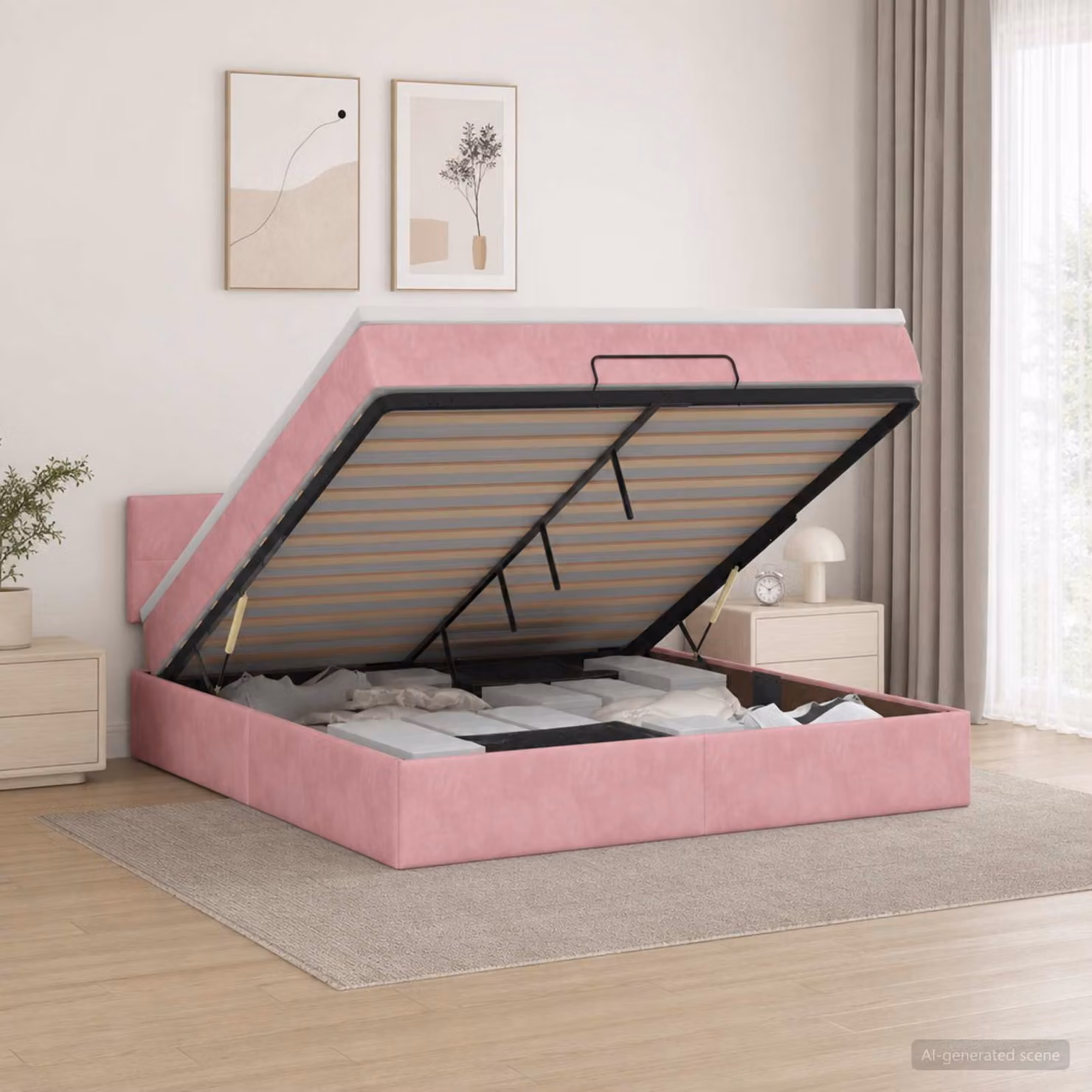 Letto ottomano con materasso vidaXL in velluto rosa, L 160 x P 200 cm