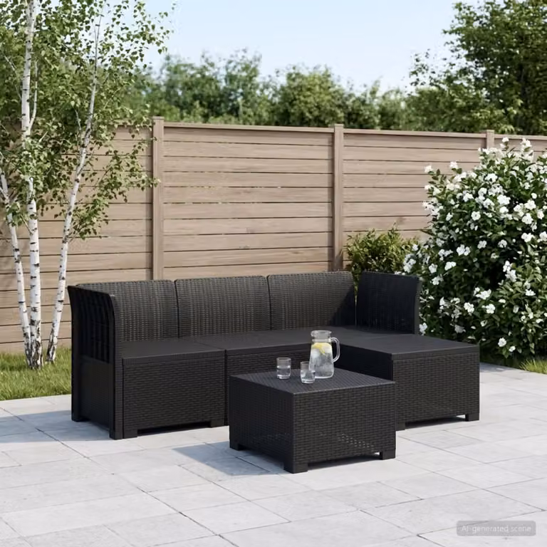 vidaXL Divano da giardino angolare a L con cuscini in aspetto rattan, colore antracite