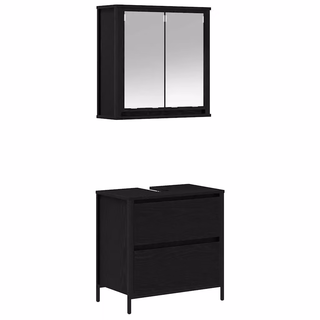 Set Mobili da Bagno Moderno vidaXL in Legno e Metallo Nero, Composto da Base Lavabo e Pensile a Parete – 2