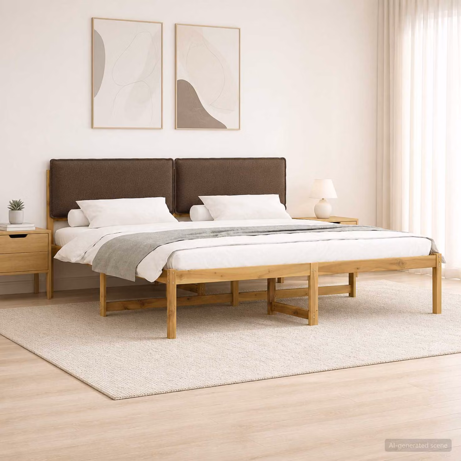 vidaXL Letto con Testiera Rivestita Bianco lavato e taupe 180 x 200 cm