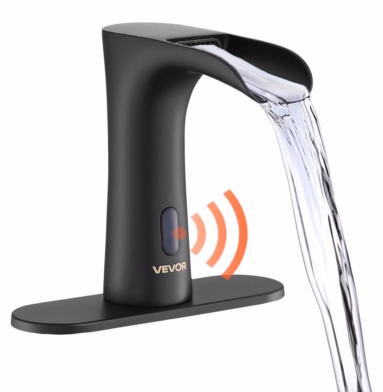 Miscelatore per lavabo senza contatto, con sensore, modello a cascata, diametro 9,5 mm, finitura nero opaco