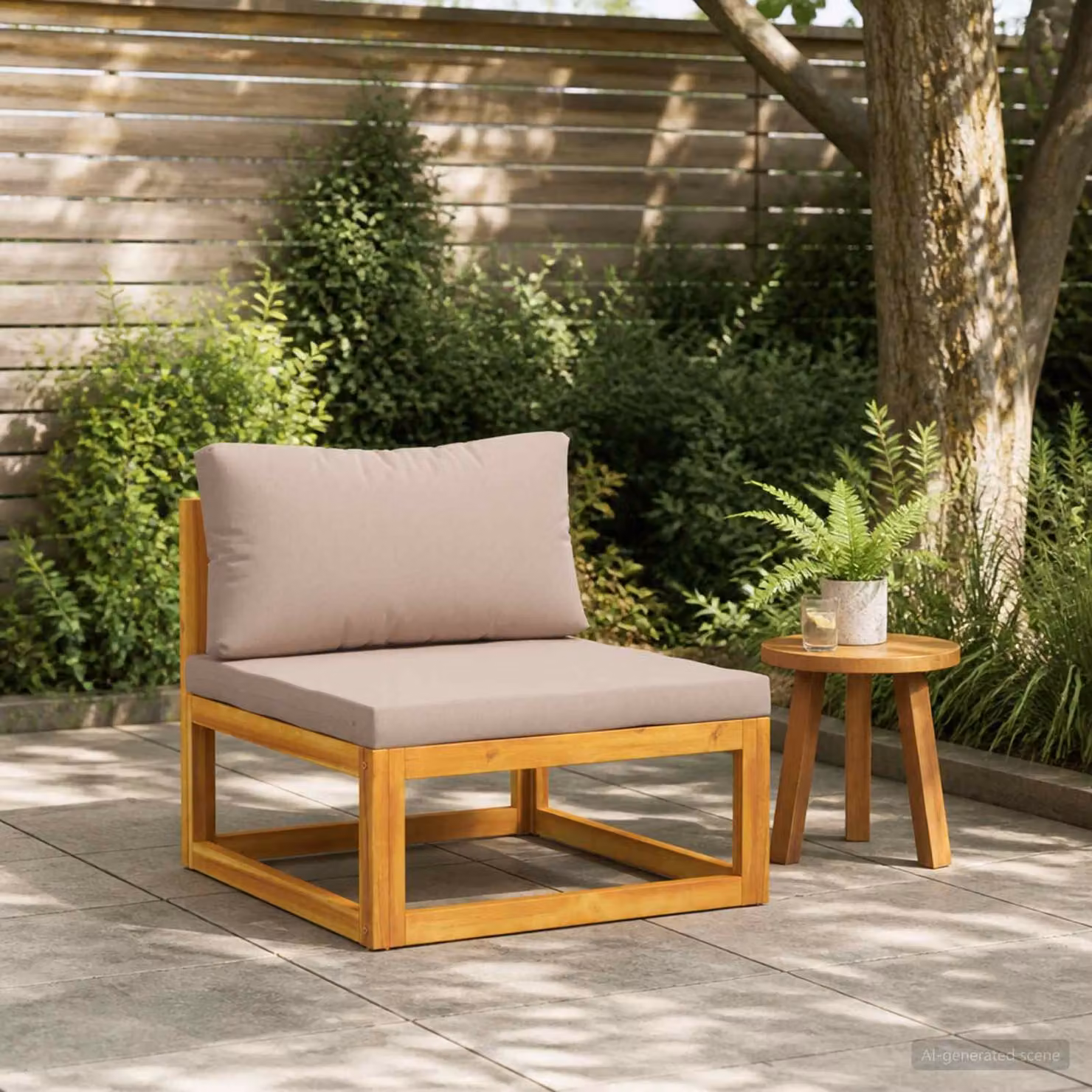 Divano centrale componibile vidaXL in tessuto con cuscini e struttura in legno di acacia, disponibile in beige o grigio